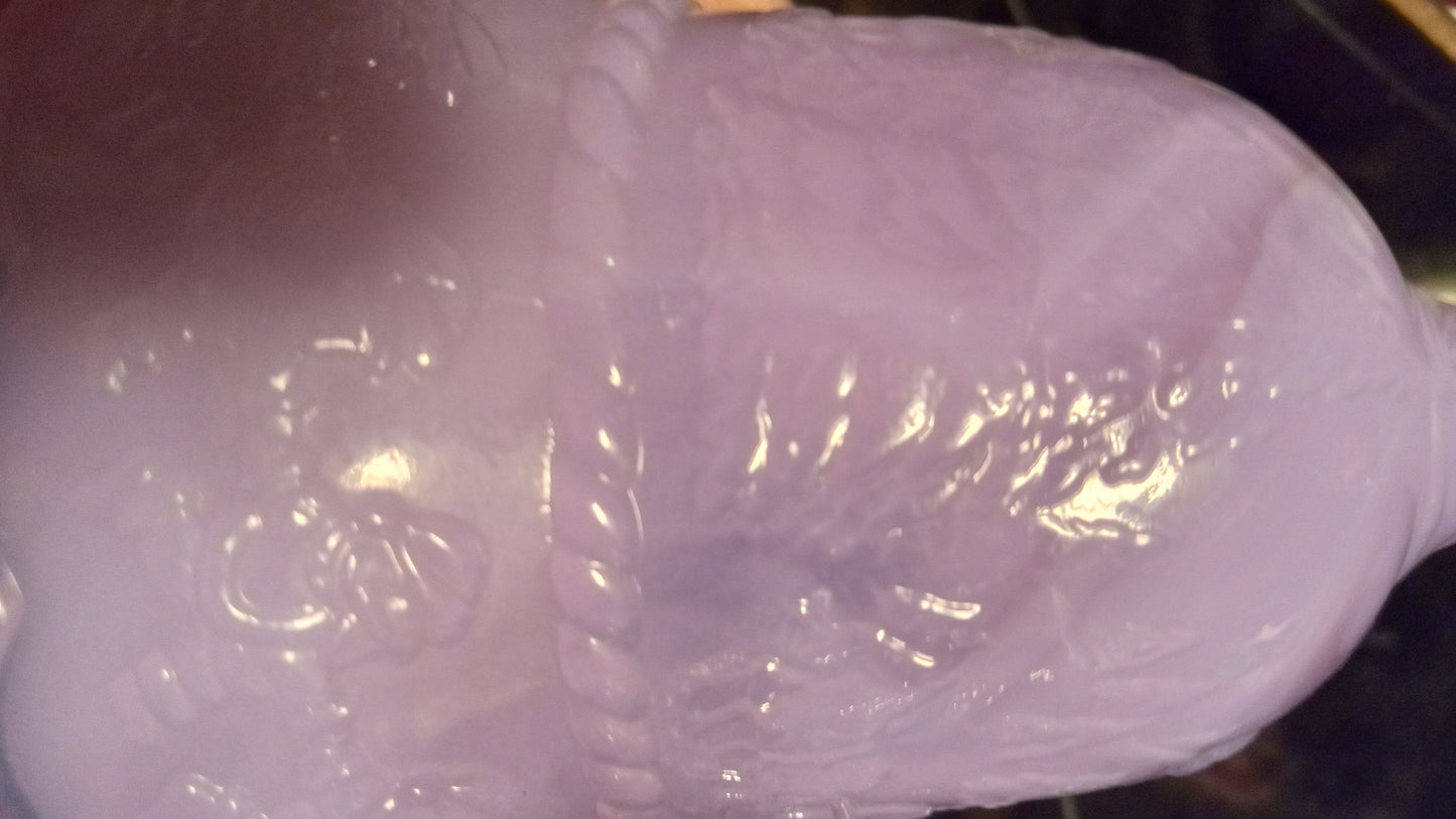 Vintage Purple Slag Glass Christmas Bell - Lavender Winter Scene Figural Art Glass