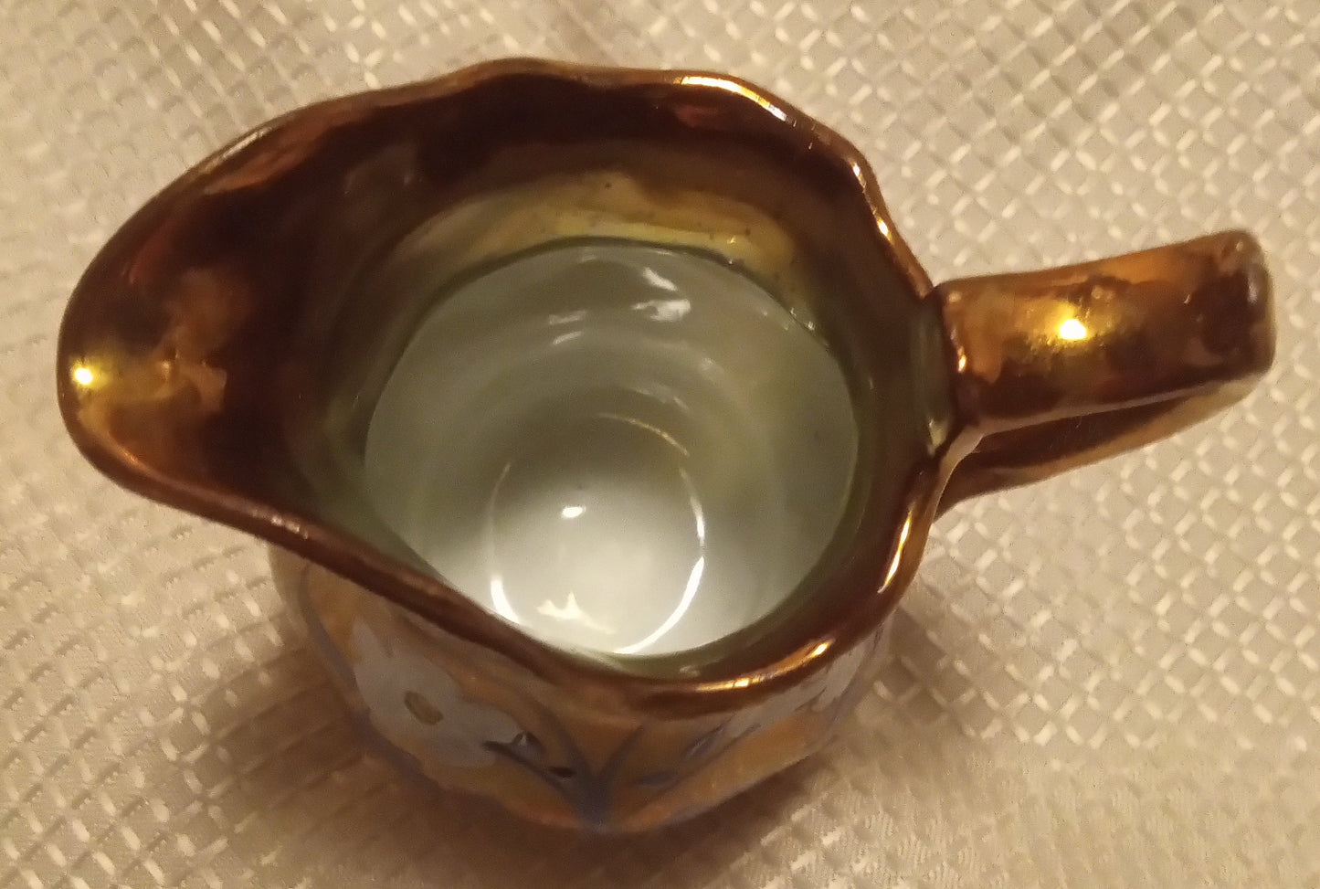 Vintage Japanese Lusterware Creamer - Hand Painted Floral Pitcher (4" Tall) - Copper Glaze Collectible