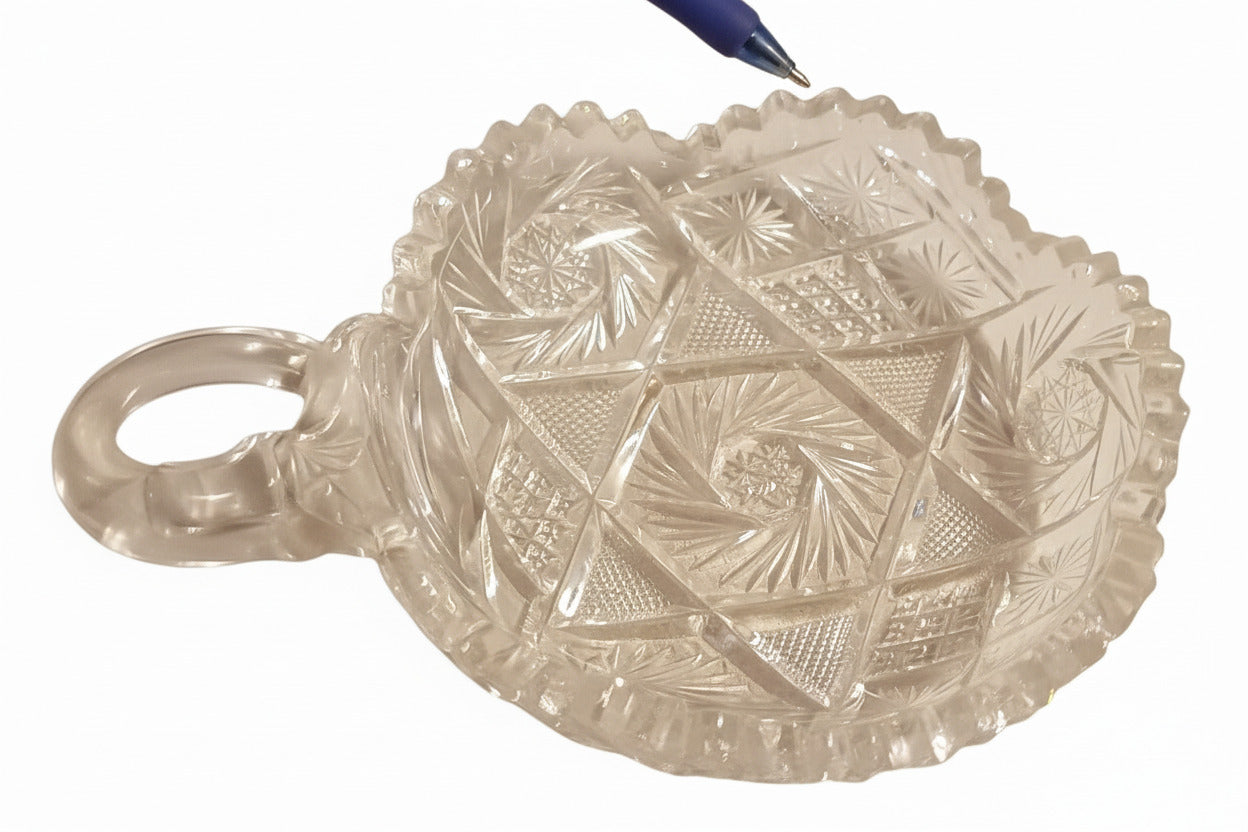 125+ Year Old American Brilliant Cut Glass Nappy Dish | Antique Crystal Serving Bowl with Handle | Rare Early 1900s ABP Collector’s Gem