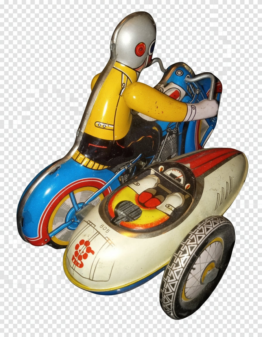Classic Windup Tin Motorcycle And Sidecar works!