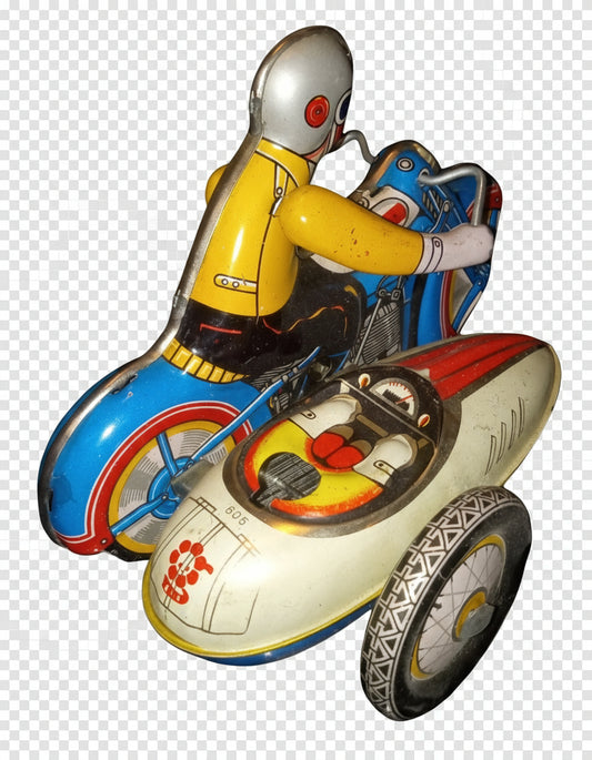 Classic Windup Tin Motorcycle And Sidecar works!