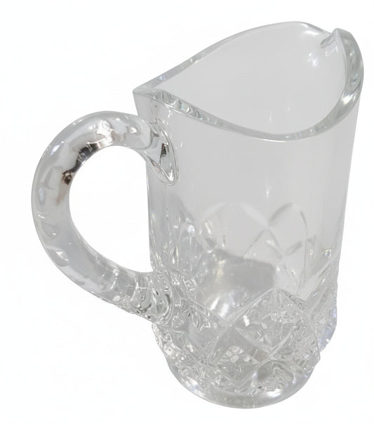 Antique Clear Cut Glass Creamer Pitcher | Starburst Base Depression Glass | Miniature Syrup Server with Handle | Vintage Barware Collectible