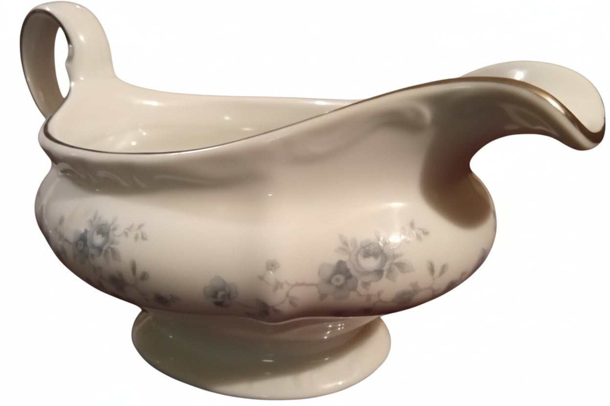 MINT! Johann Haviland 'Blue Garland' Gravy Boat w/Underplate 🕊️ FREE SHIPPING! Bavaria Germany Platinum Trim