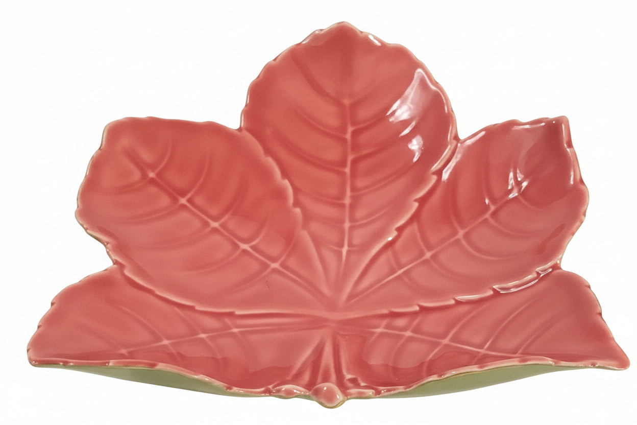 Vintage Senegal China Ceramic Red Leaf Dish | Collectible Ashtray/Trinket Dish | Retro Decor