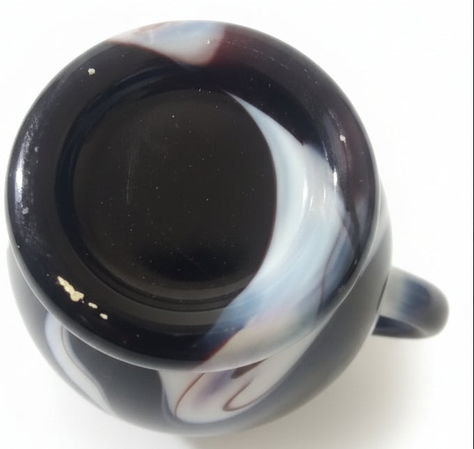 Vintage Brown & White Slag Glass 3.5" Handled Cup / Miniature Urn | End-of-Day Swirl