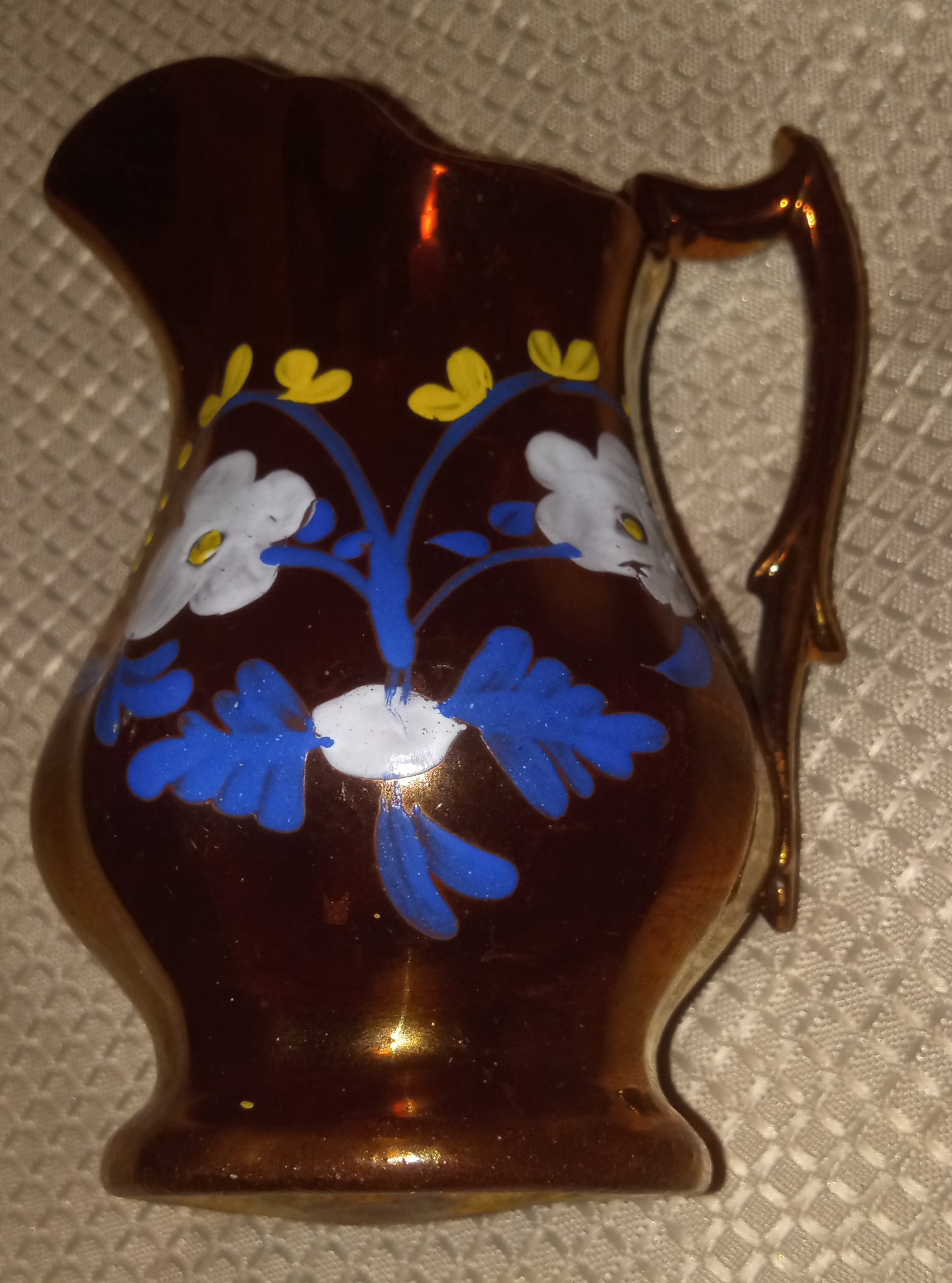 Vintage Japanese Lusterware Creamer - Hand Painted Floral Pitcher (4" Tall) - Copper Glaze Collectible
