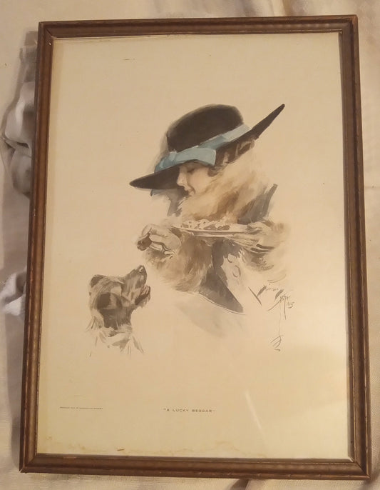 Vintage 1930s “A Lucky Beggar” Cosmopolitan Magazine Art Print – Framed Behind Glass – Classic Americana Illustration