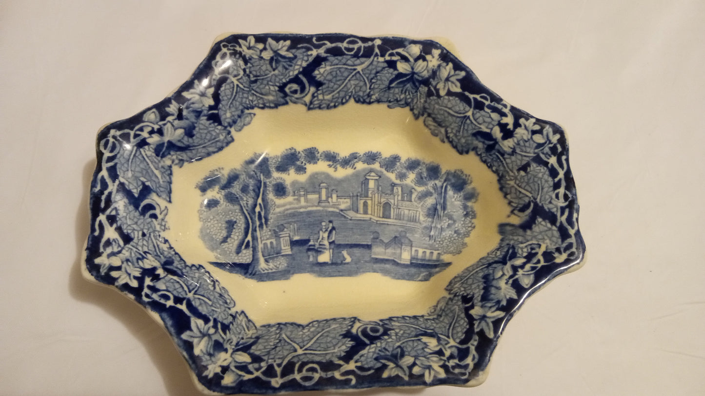Antique Mason's Ironstone VISTA Small Serving Dish | Blue Transferware Octagonal Relish Bowl | 7" England Collector Quality