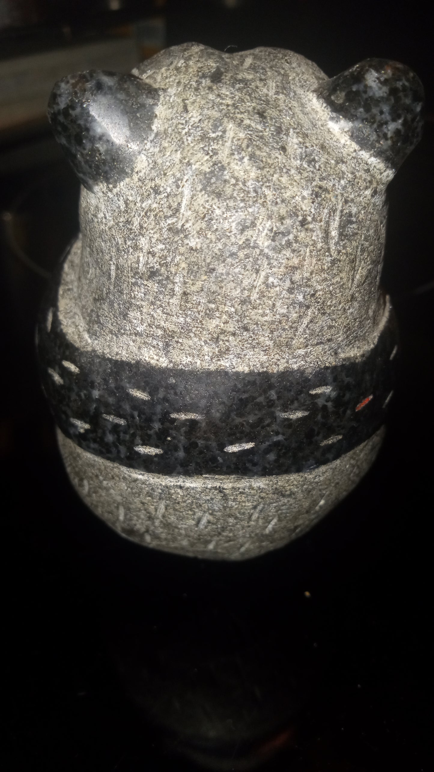 HAND CARVED PANDA GRANITE STONE GREY/BLACK One of a kind