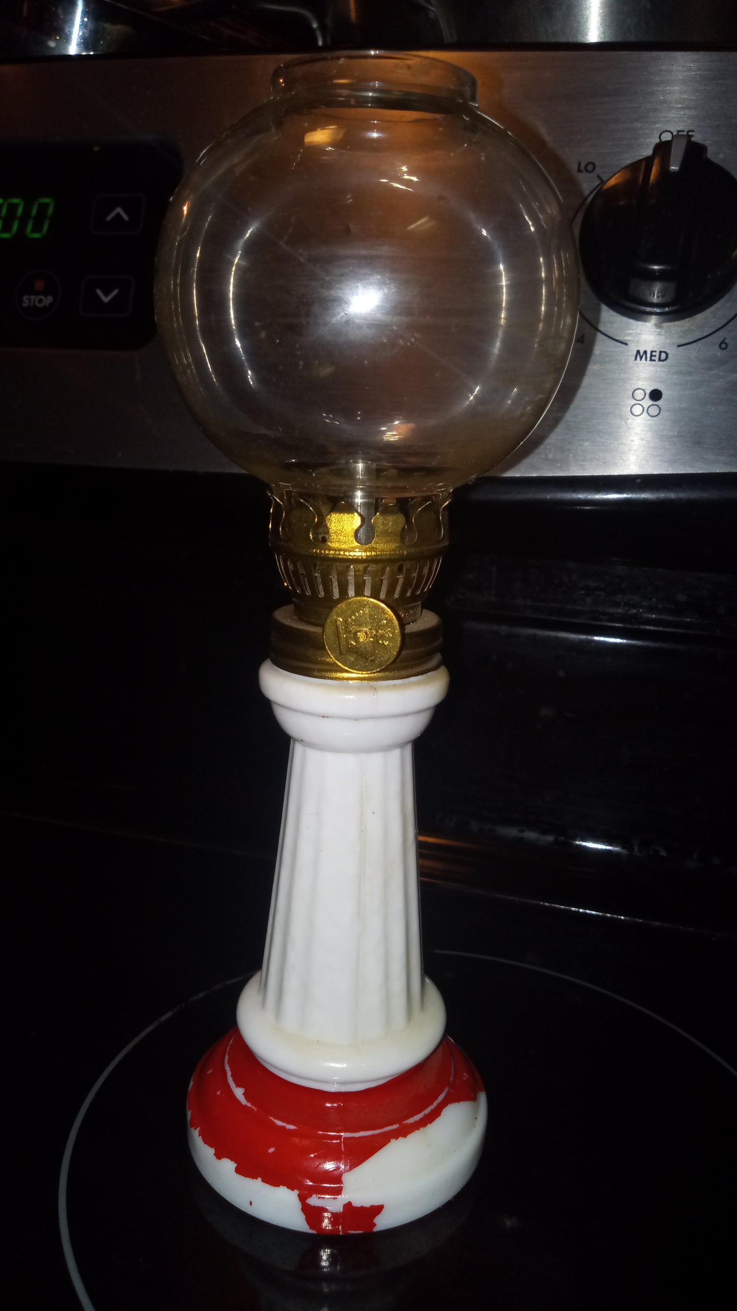 Vintage Milk Glass Miniature Oil Lamp | Fluted Night Light with Eagle Crest Burner | Cottage Decor