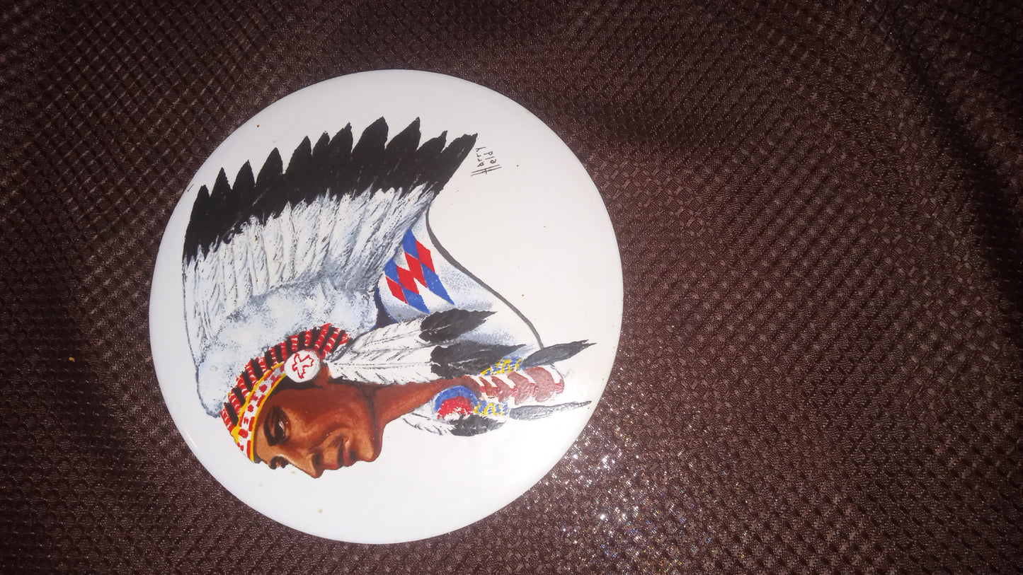 Signed Harry Held Porcelain Plate – Majestic Native American Indian Chief Portrait