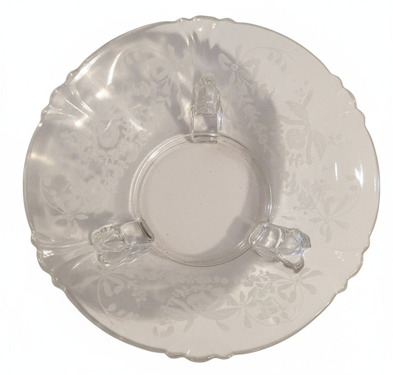 Heisey Orchid Etched Glass Bonbon Dish | 1940s Elegant Depression Era Crystal | 3-Footed Floral & Ribbon Candy Bowl | Mint Condition
