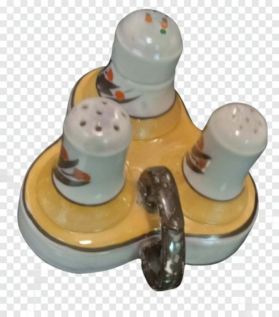 Adorable Mid-Century Kitchen Trio! Japanese Salt, Pepper & Condiment Caddy with Handle