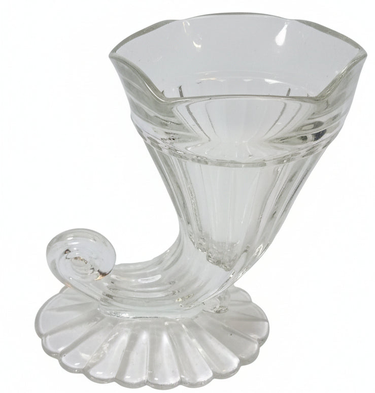 Mid-Century Glass Cornucopia Vase | Fluted Horn of Plenty