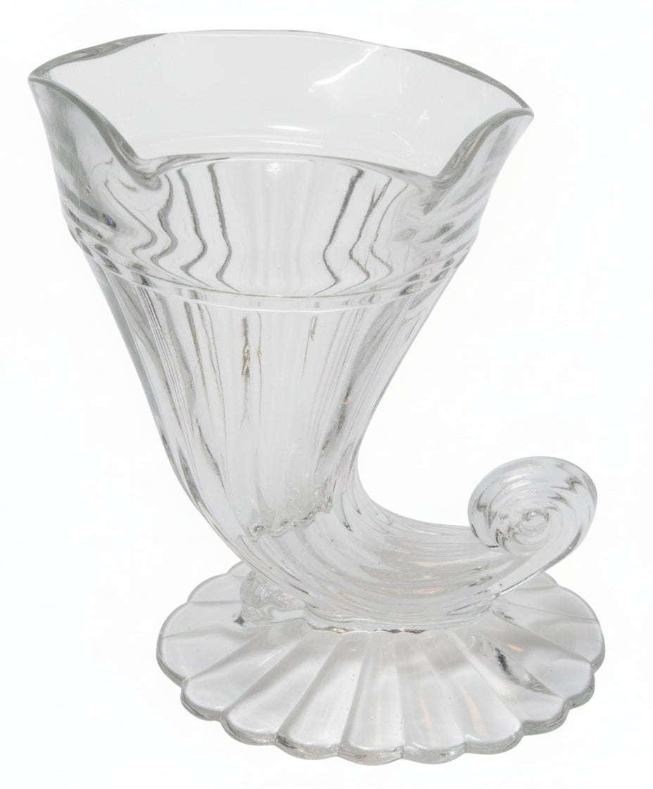 Mid-Century Glass Cornucopia Vase | Fluted Horn of Plenty