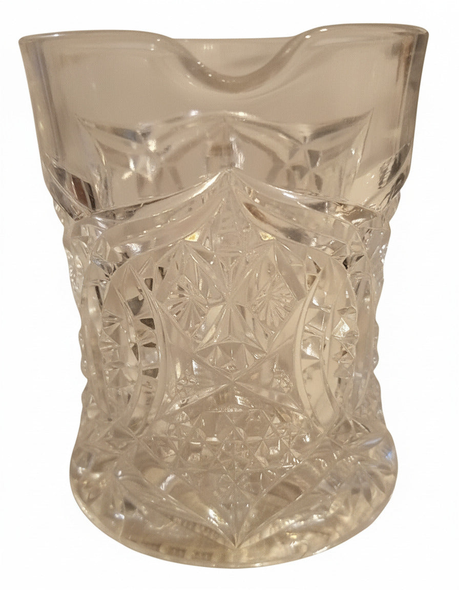 Vintage Pressed Glass Creamer | Starburst & Diamond Cut Design | Elegant 3.5" Pitcher