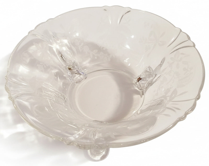 Heisey Orchid Etched Glass Bonbon Dish | 1940s Elegant Depression Era Crystal | 3-Footed Floral & Ribbon Candy Bowl | Mint Condition