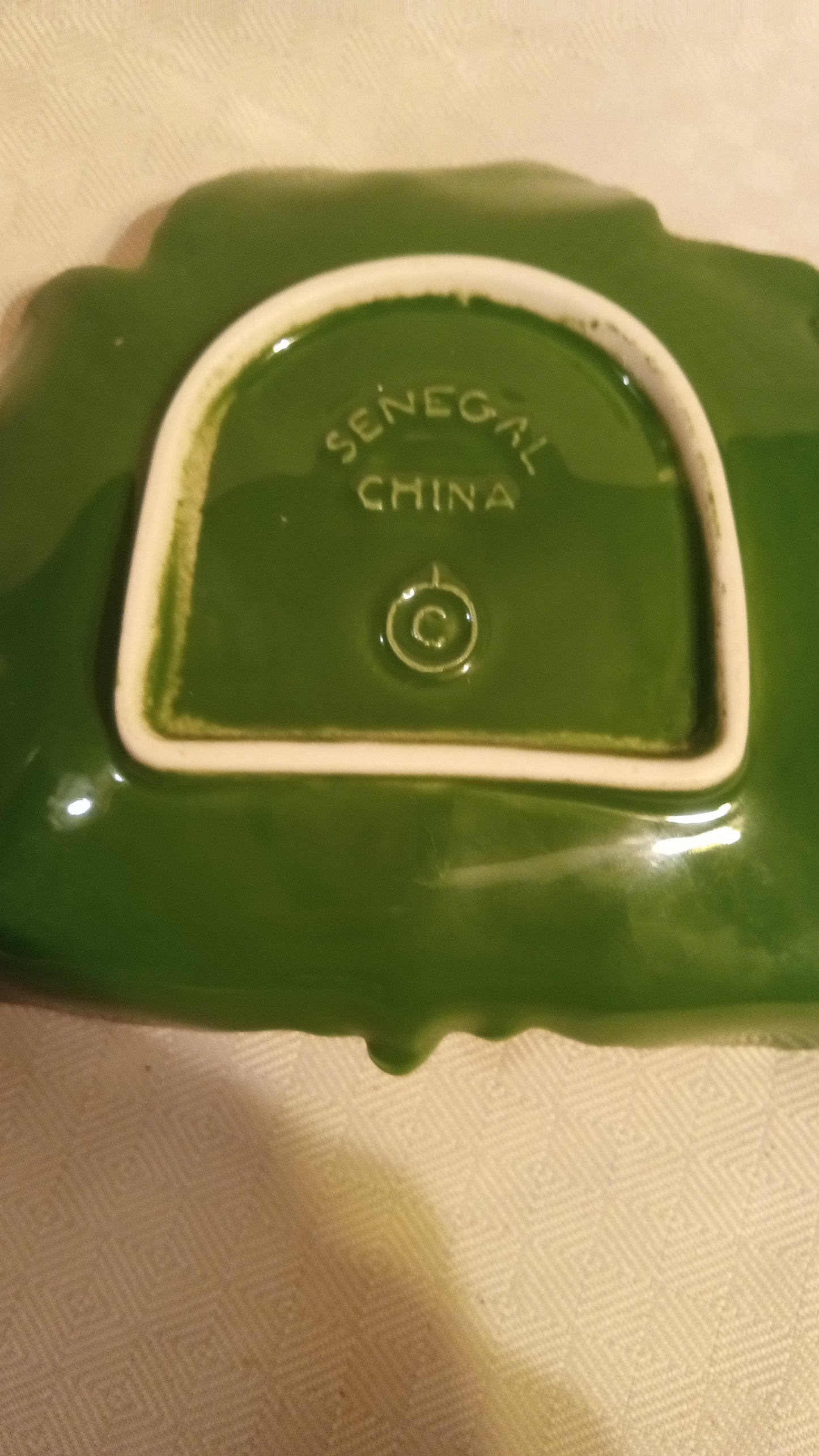 Vintage Senegal China Ceramic Red Leaf Dish | Collectible Ashtray/Trinket Dish | Retro Decor