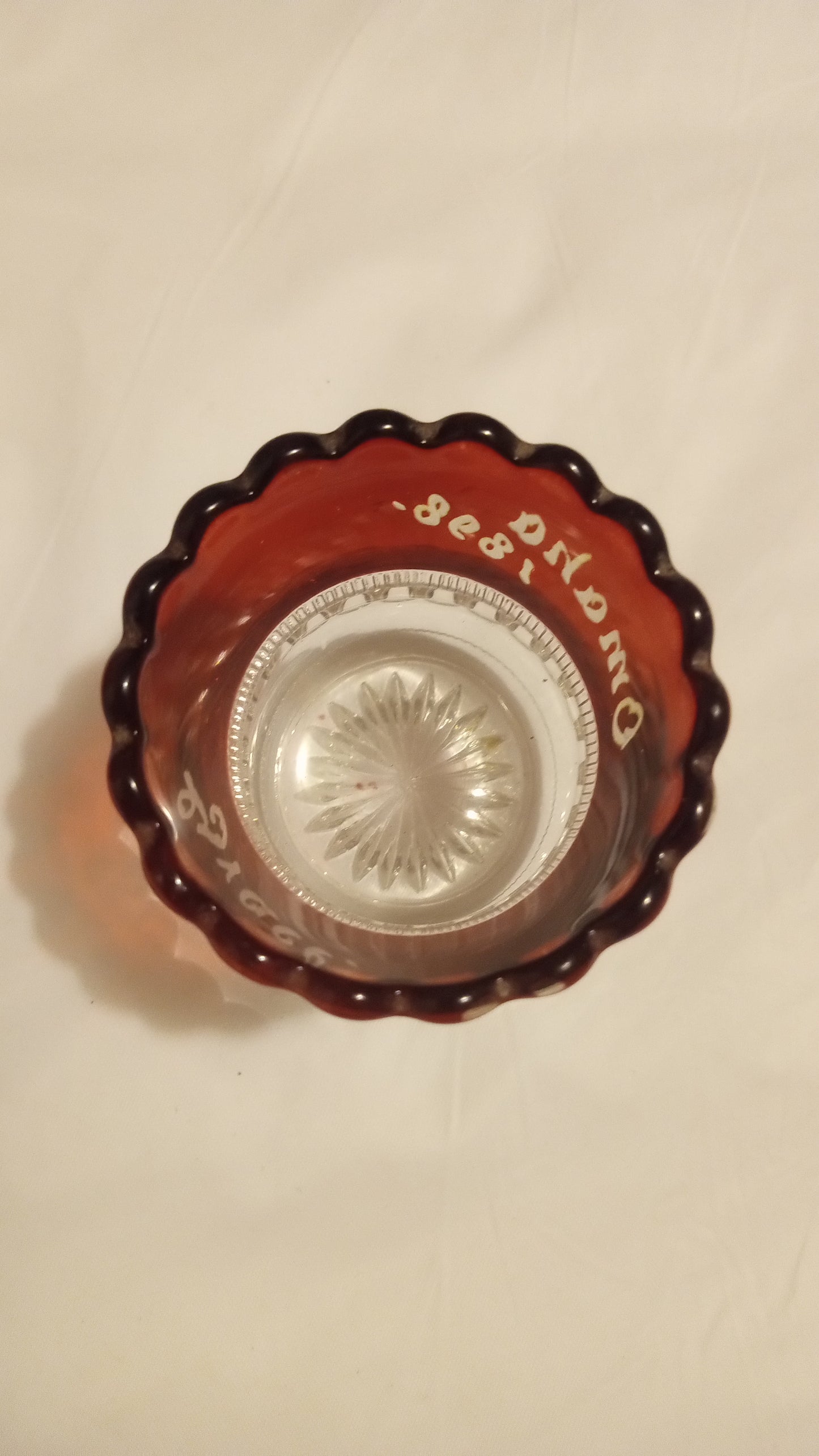 1898 Omaha Exposition Ruby Flash Souvenir | Etched "Omaha 1898" & "Grace" Match Holder | Antique 2.5" Pressed Glass