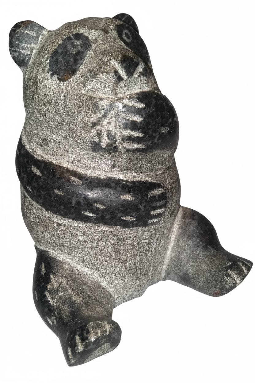 HAND CARVED PANDA GRANITE STONE GREY/BLACK One of a kind