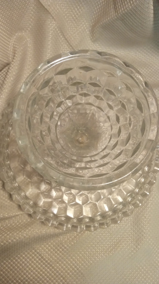 Vintage 10" Fostoria 'American' Block Style Pressed Glass Cake Stand | Mid-Century Dessert Comport (7" Tall)
