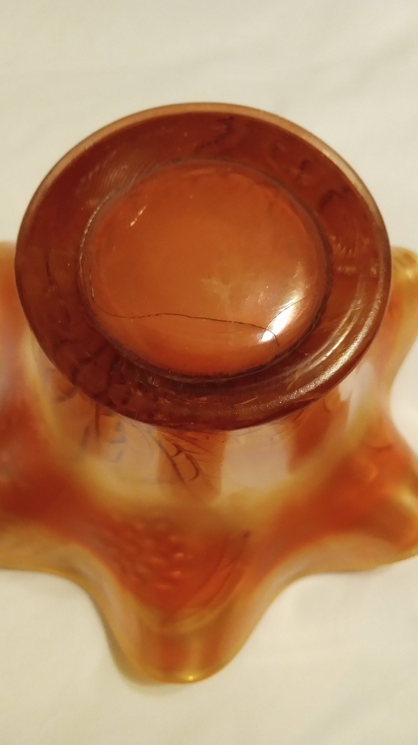 100+ Years Old Fenton Grape & Cable Carnival Glass Bowl | Marigold Orange Iridescent | 6" Ruffled Edge | C. 1910