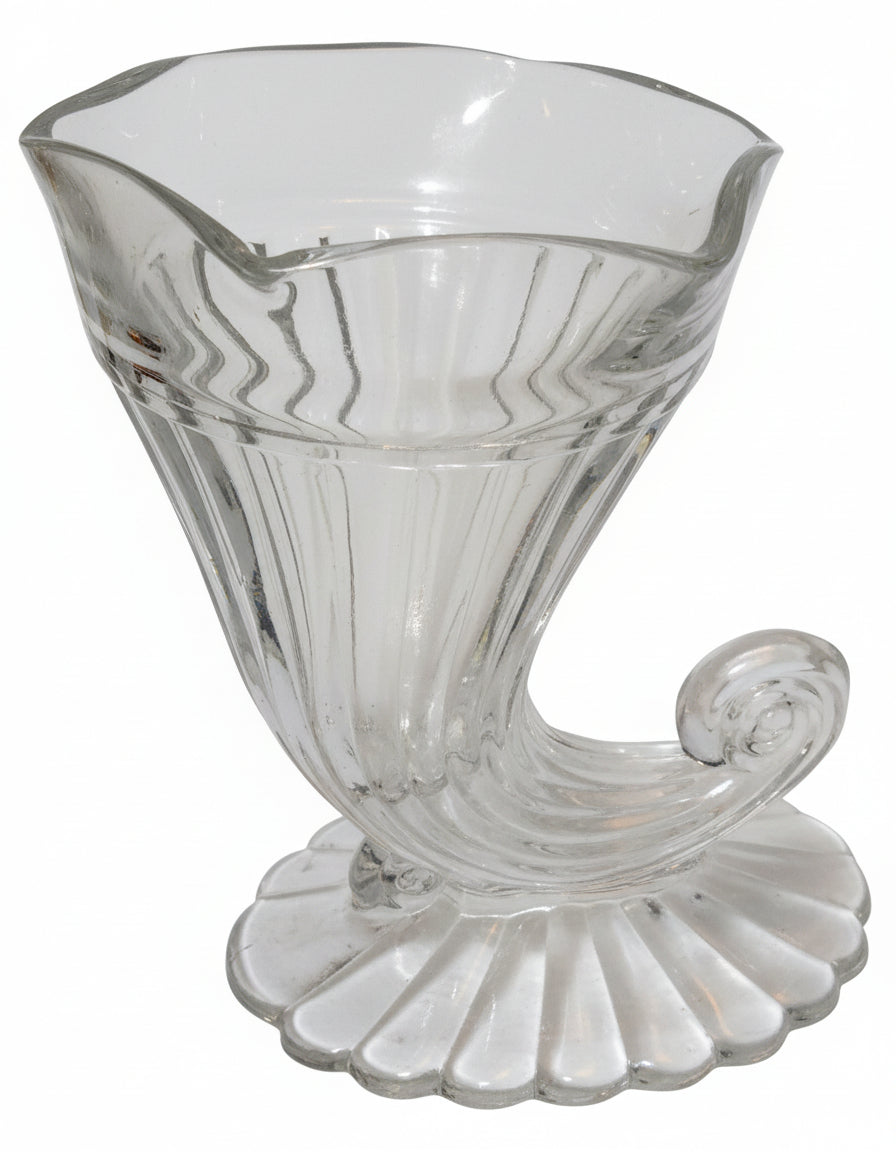Mid-Century Glass Cornucopia Vase | Fluted Horn of Plenty