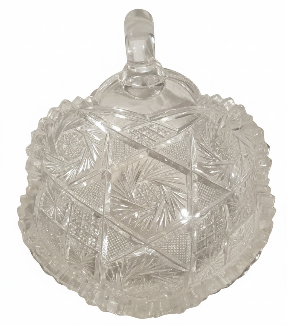 125+ Year Old American Brilliant Cut Glass Nappy Dish | Antique Crystal Serving Bowl with Handle | Rare Early 1900s ABP Collector’s Gem