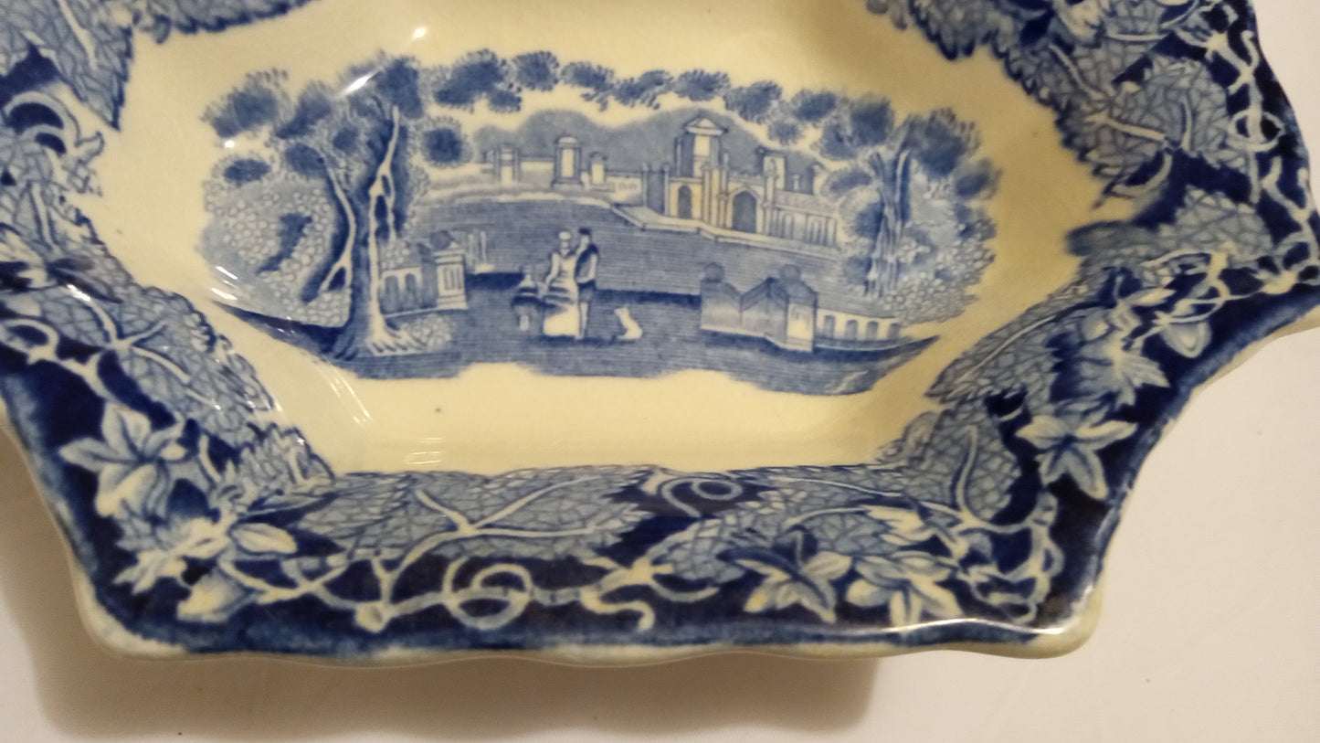 Antique Mason's Ironstone VISTA Small Serving Dish | Blue Transferware Octagonal Relish Bowl | 7" England Collector Quality