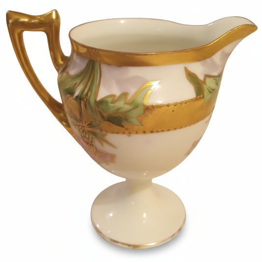 Antique Demitasse Creamer | Footed Porcelain Thistle with Raised Gold