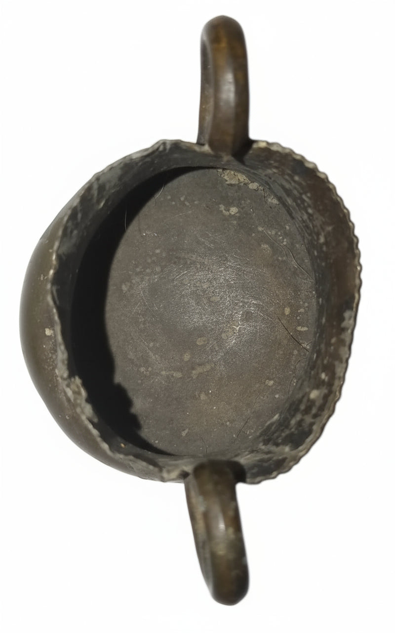 Antique Bronze Miniature Urn | Rustic Salvage Metal Vessel | Two-Handled Salt Cellar (3" Tall)