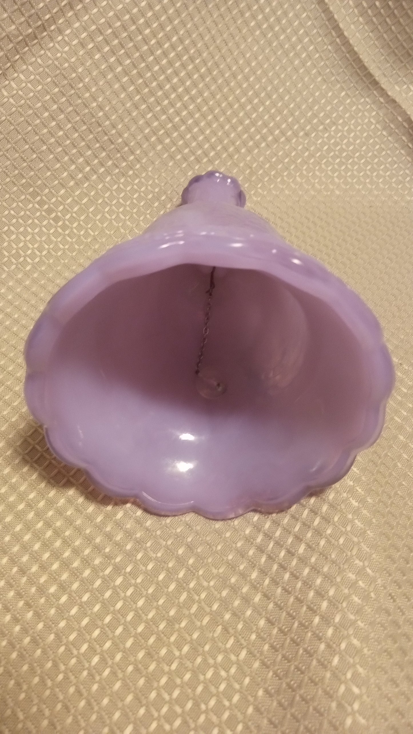 Vintage Purple Slag Glass Christmas Bell - Lavender Winter Scene Figural Art Glass
