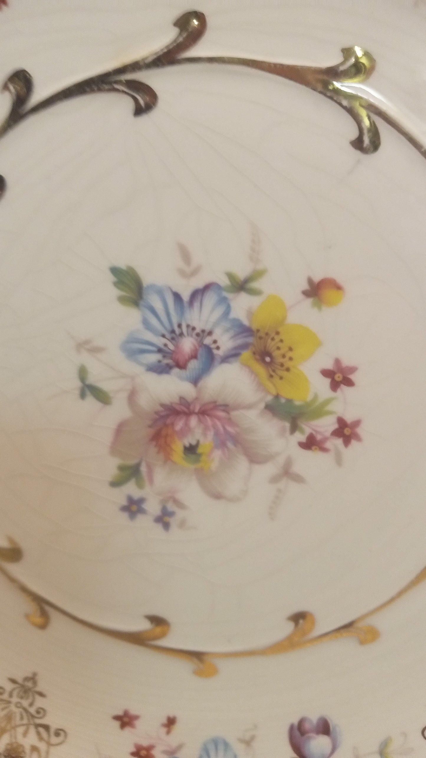 Vintage Avon by Wood & Sons Floral Plate - Alpine White Ironstone Dinnerware - Blue & Gold Scalloped Edge