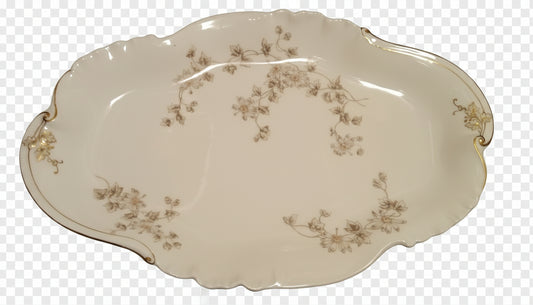 Antique Limoges Platter CFH/GDM - French Charles Field Haviland Oval Serving Dish - Sepia Floral & Gold Trim