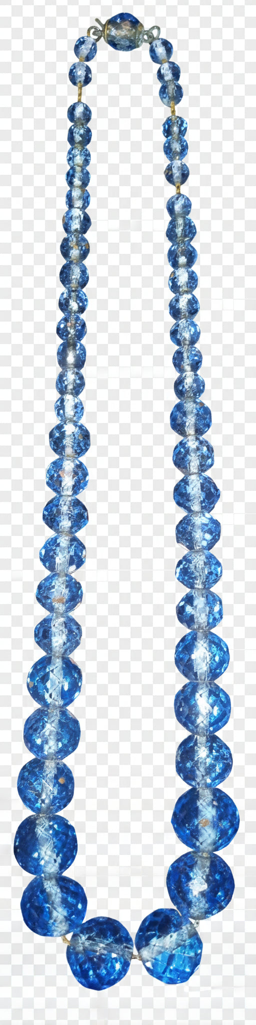 Vintage Art Deco Faceted Cut Glass Blue Crystal Necklace 16" Long