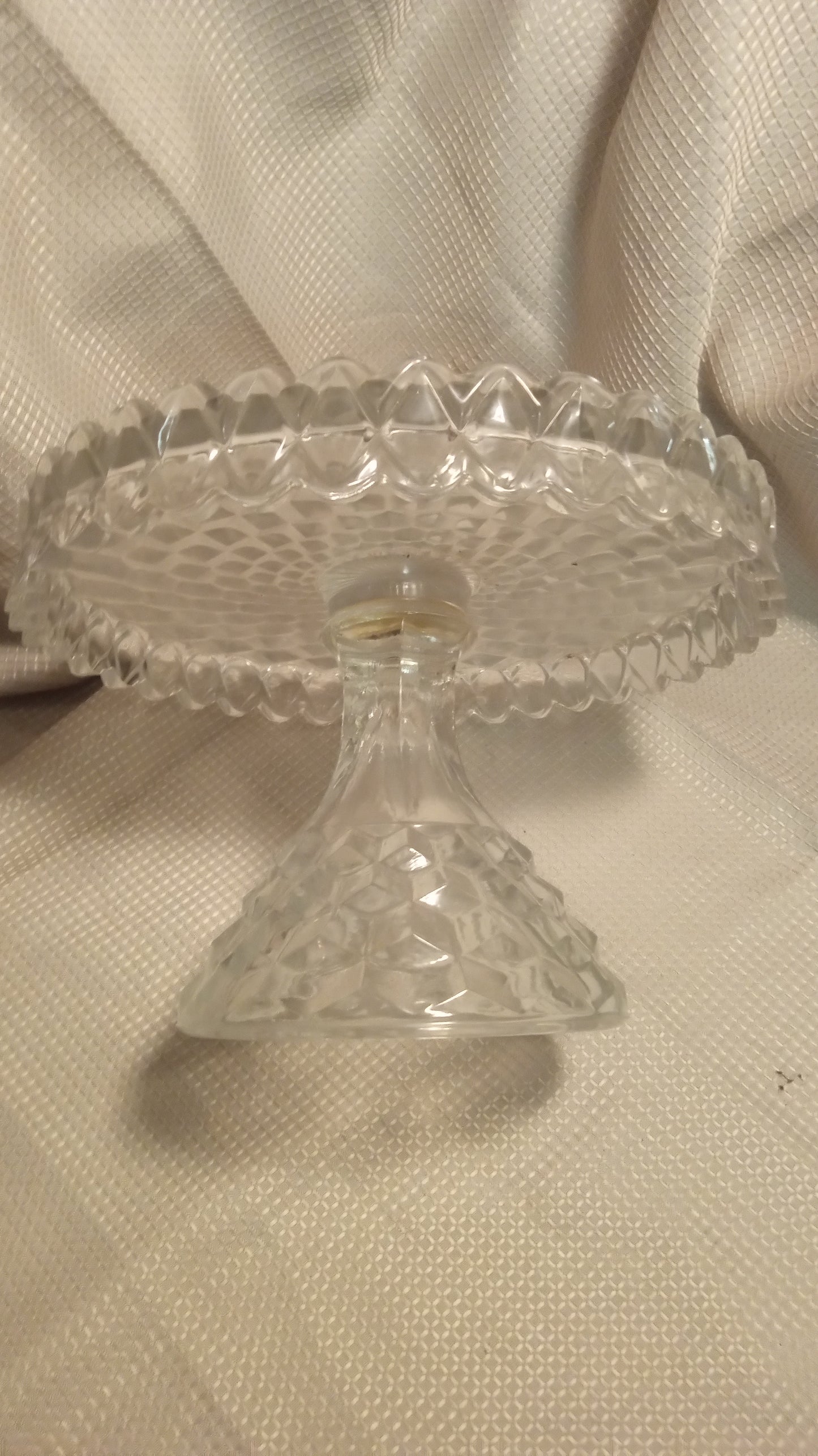 Vintage 10" Fostoria 'American' Block Style Pressed Glass Cake Stand | Mid-Century Dessert Comport (7" Tall)