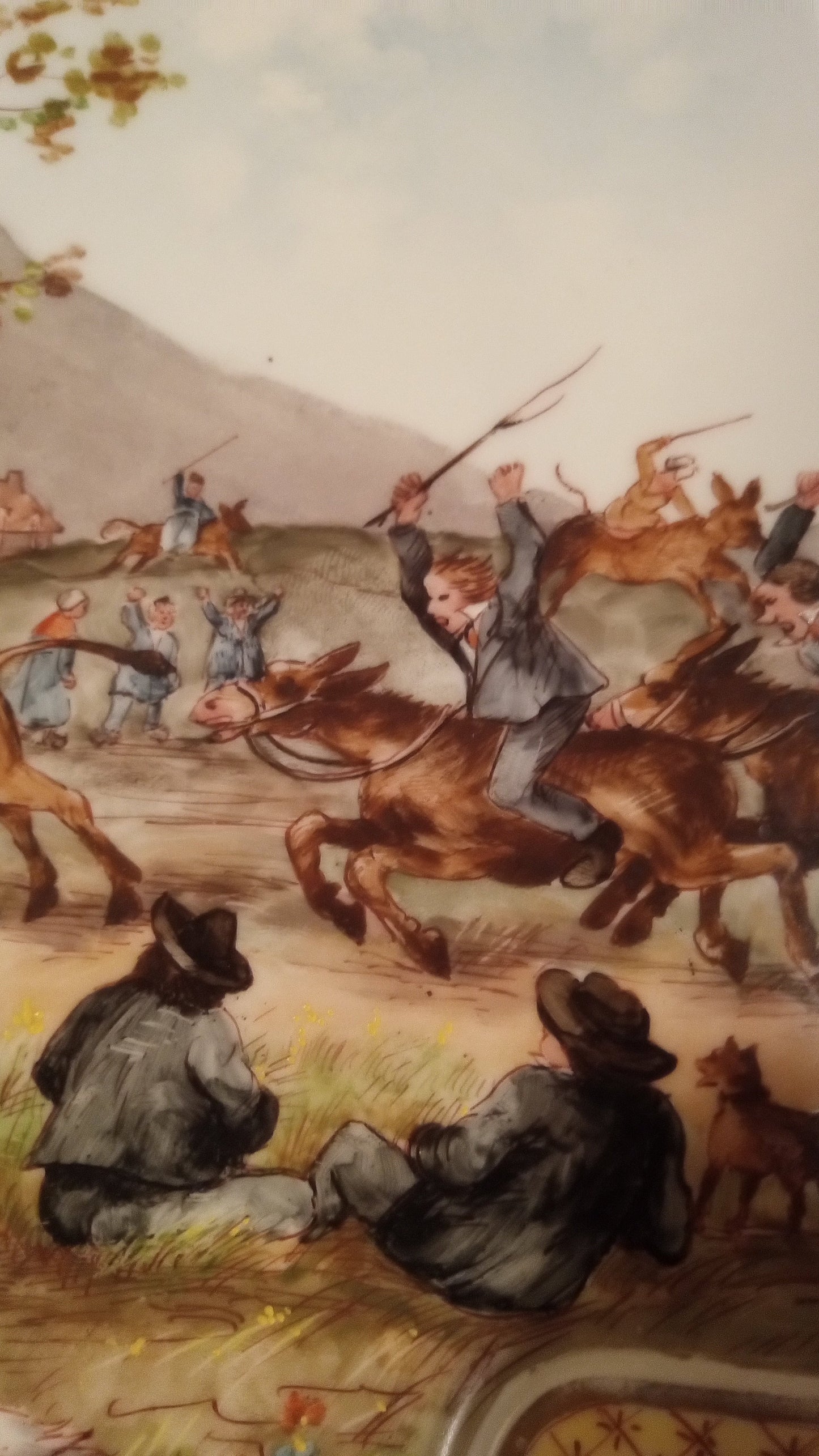 DRAMATIC! French Hunting Scene Plate: "Auvergne (Chasse Aux Loups)" 🐺 Gilded Gold Border + FREE SHIPPING!