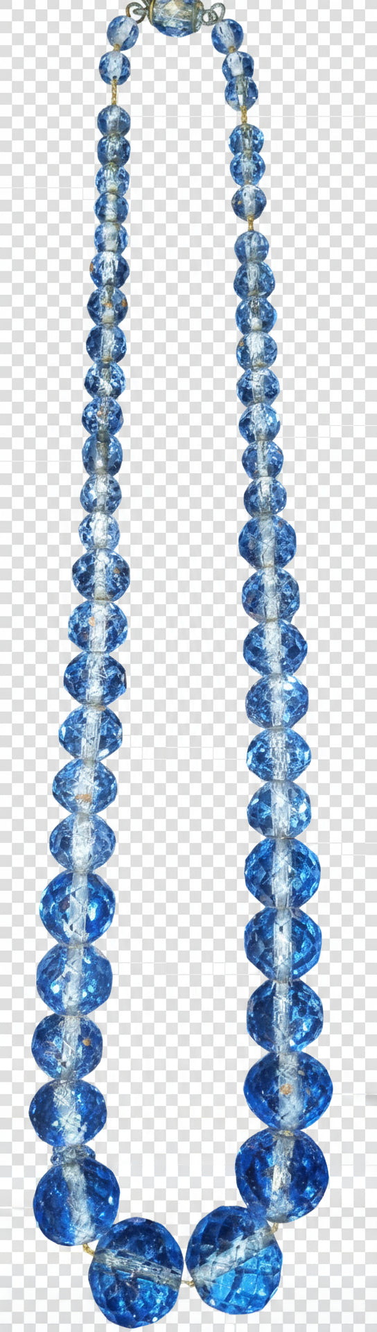 Vintage Art Deco Faceted Cut Glass Blue Crystal Necklace 16" Long