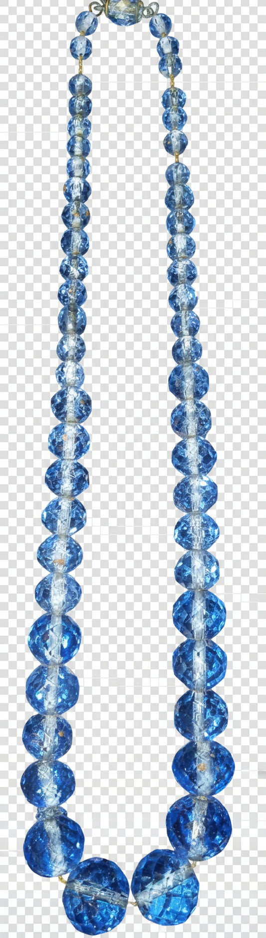 Vintage Art Deco Faceted Cut Glass Blue Crystal Necklace 16" Long