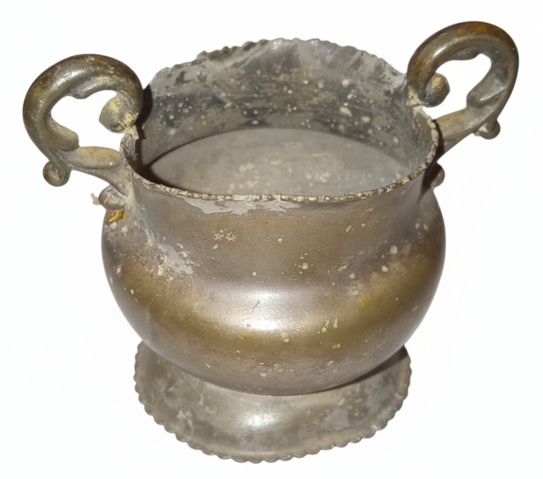 Antique Bronze Miniature Urn | Rustic Salvage Metal Vessel | Two-Handled Salt Cellar (3" Tall)