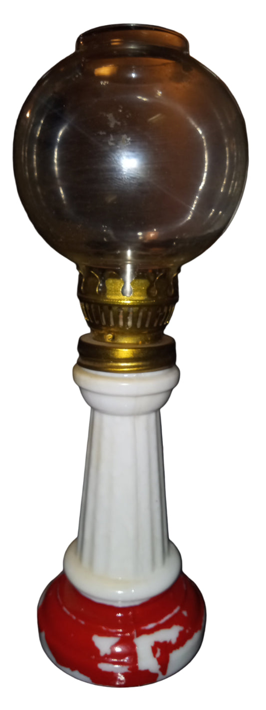 Vintage Milk Glass Miniature Oil Lamp | Fluted Night Light with Eagle Crest Burner | Cottage Decor
