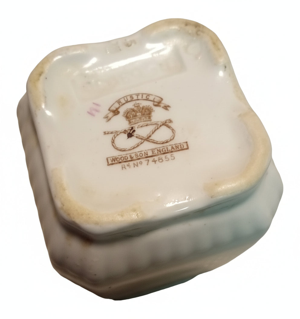 AUTHENTIC 1887 Antique English Ironstone Jar/Spill Vase | Wood & Son "Rustic" Pattern, Victorian Era