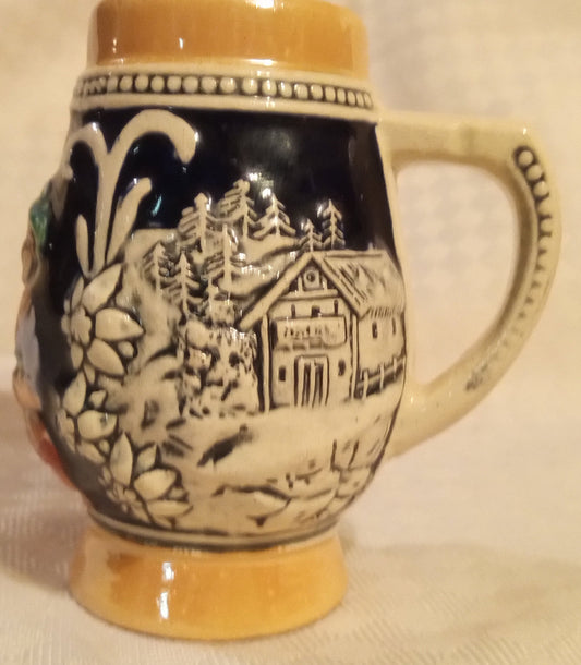 Vintage Bavarian Mini Stein #500 | Hand-Painted German Ceramic Relief Mug | Alpine Couple Souvenir (Mint)