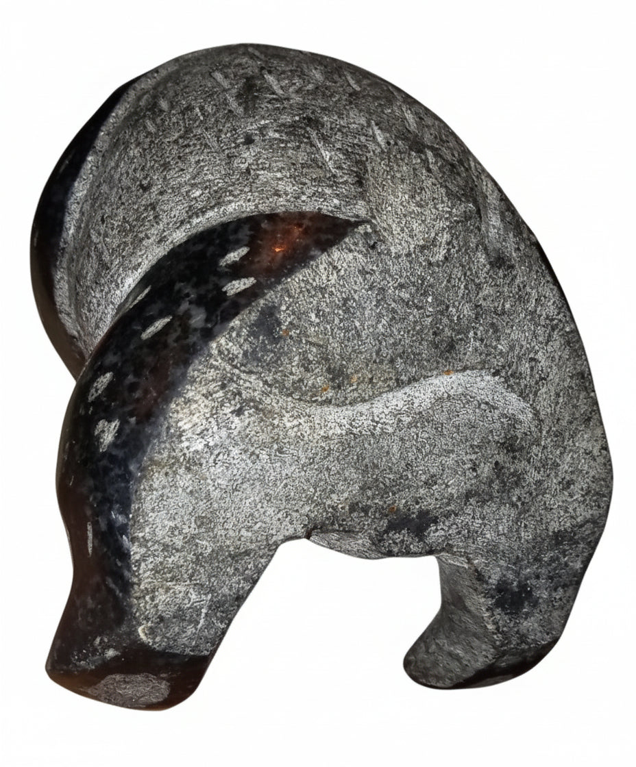 HAND CARVED PANDA GRANITE STONE GREY/BLACK One of a kind