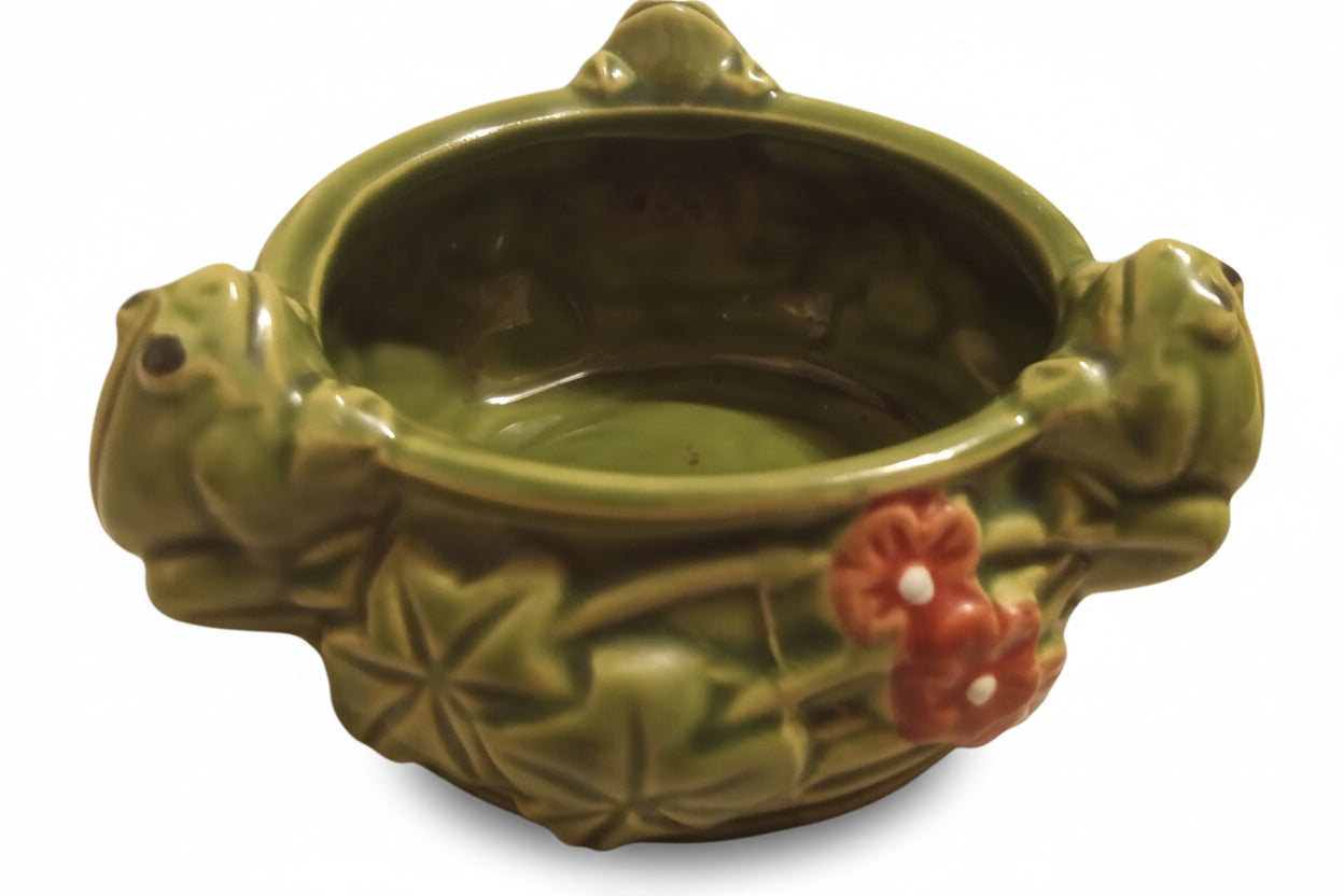 Rare 3-Frog Majolica-Style Planter | Vintage Mid-Century Ceramic Bowl (4.5")