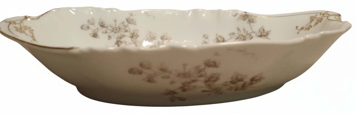 🇫🇷 Antique Limoges France CFH GDM Oval Serving Dish 1882-1900, Gold Floral Nappy Bowl