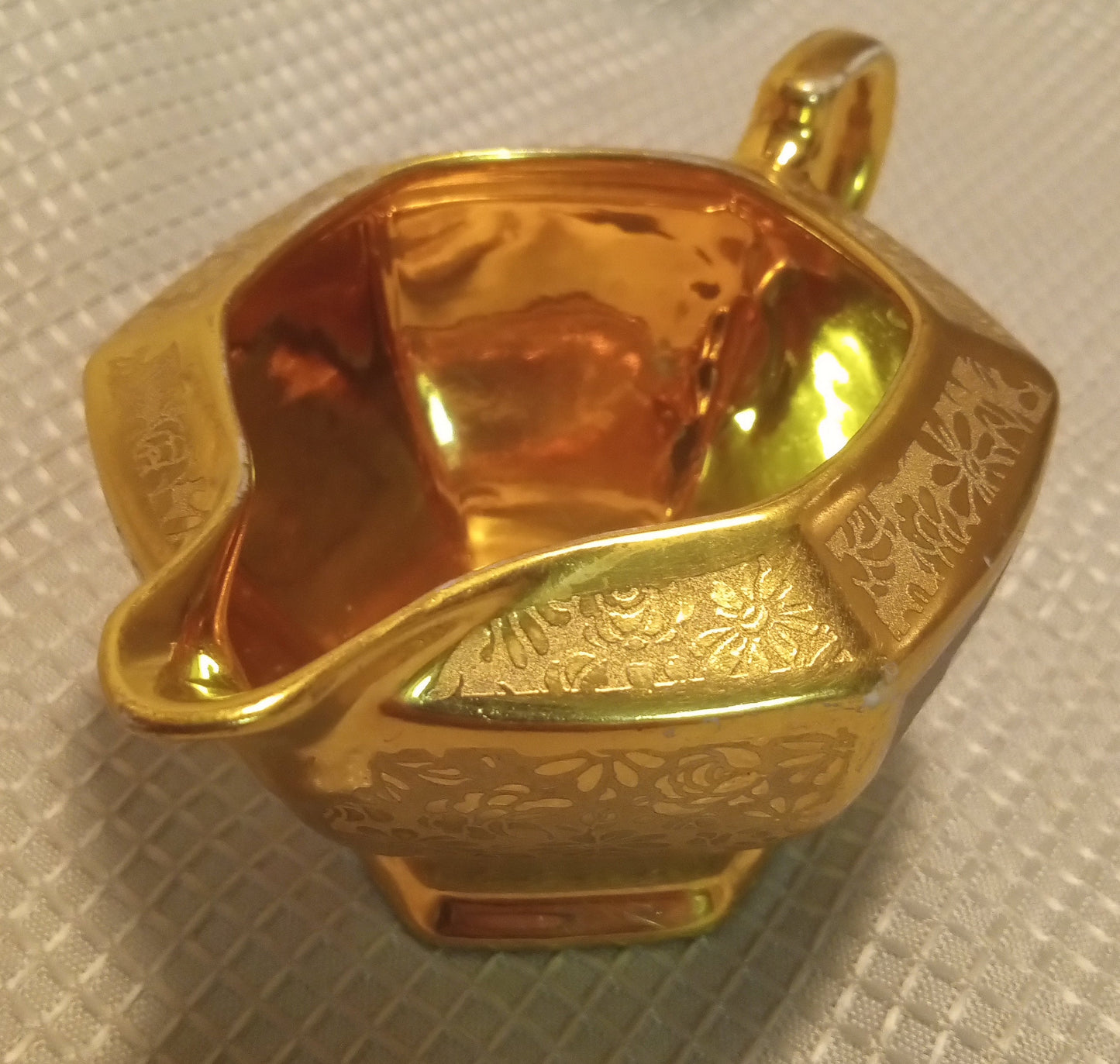 ART DECO Gold Lusterware Octagon Creamer - Japanese Sauce Boat (2" Tall, Mint Condition)