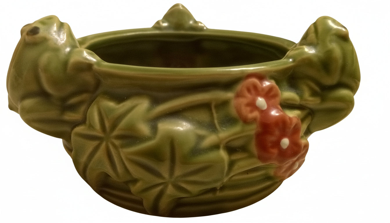 Rare 3-Frog Majolica-Style Planter | Vintage Mid-Century Ceramic Bowl (4.5")