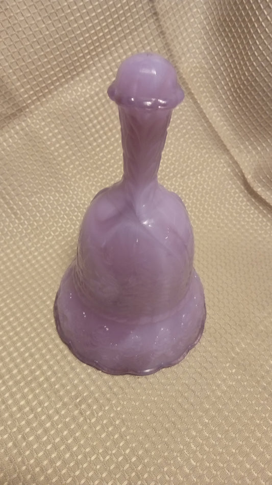 Vintage Purple Slag Glass Christmas Bell - Lavender Winter Scene Figural Art Glass
