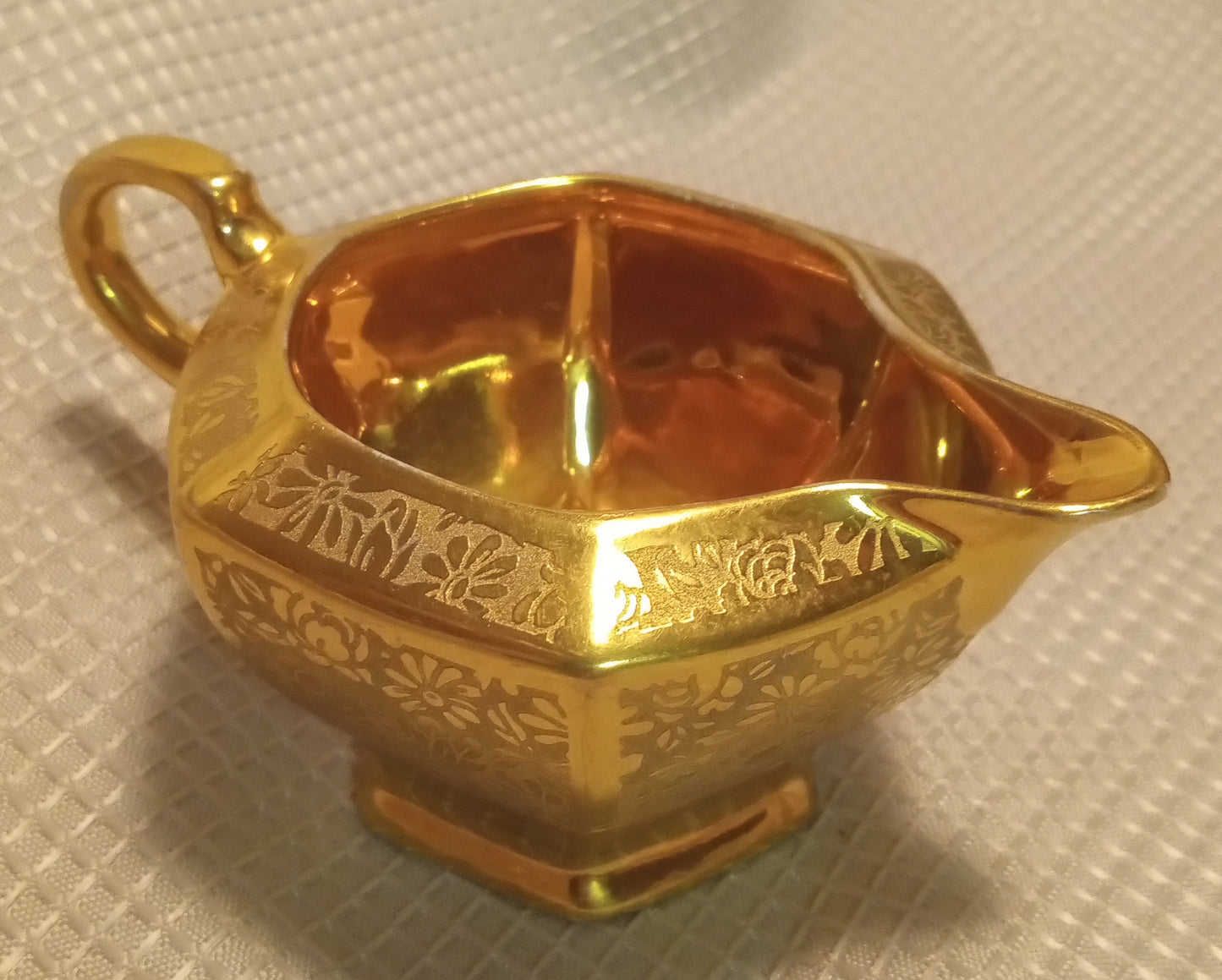 ART DECO Gold Lusterware Octagon Creamer - Japanese Sauce Boat (2" Tall, Mint Condition)